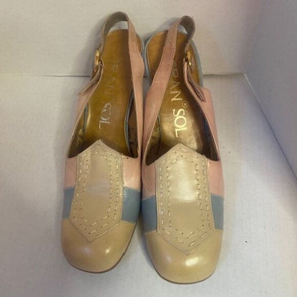 Vintage GRAN SOL wedge slingback women's shoes, size 8 M - Picture 1 of 5